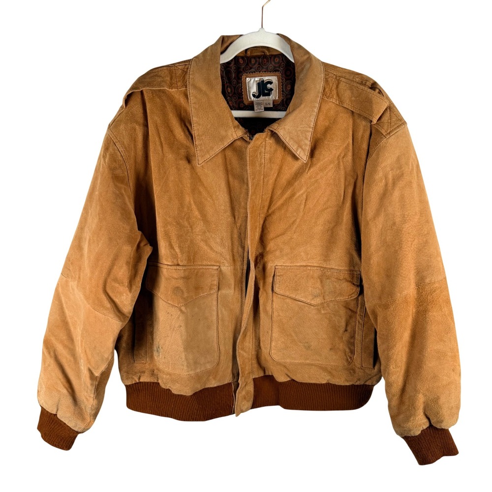 JLC Mens Suede‎ Leather Bomber Jacket Brown North American Hunting Club Large